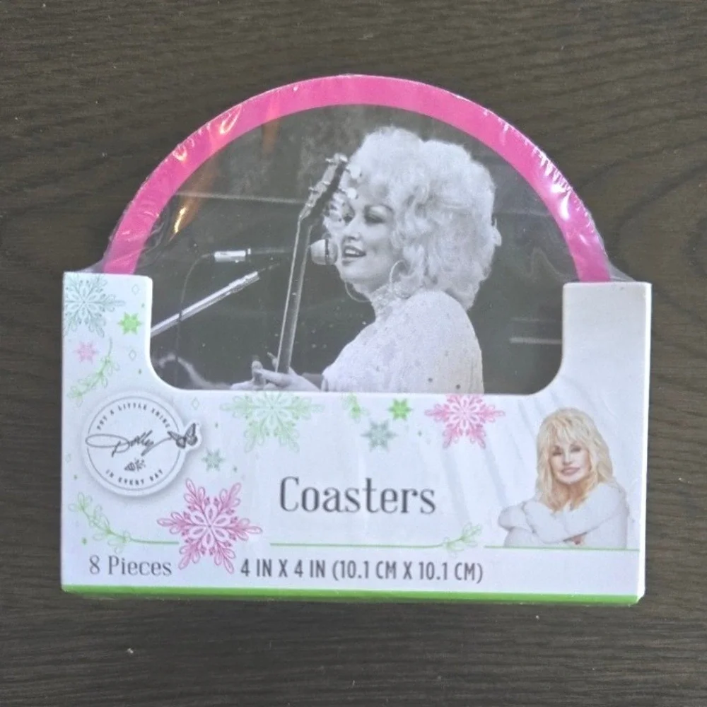 Dolly Parton Coasters 8-Piece Set New Sealed Holographic‎ Disco Ball Designs